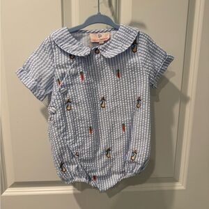 Blue Striped Bubble with Embroidered Peter Rabbit Details